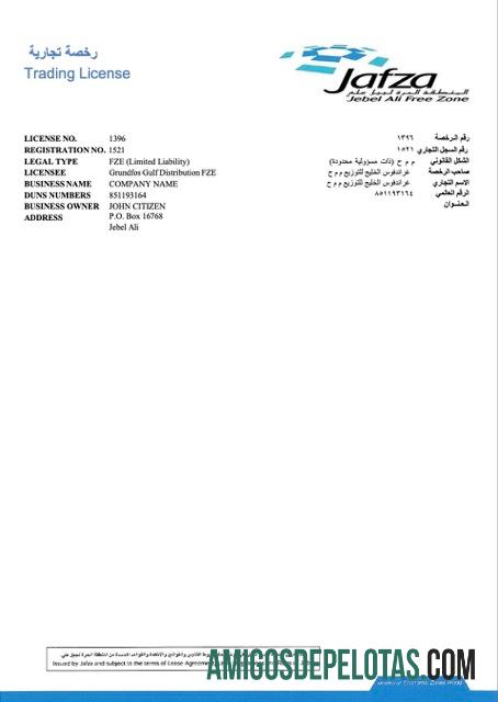 Licença comercial em branco dos Emirados Árabes Unidos, modelo Word e PDF, versão 3